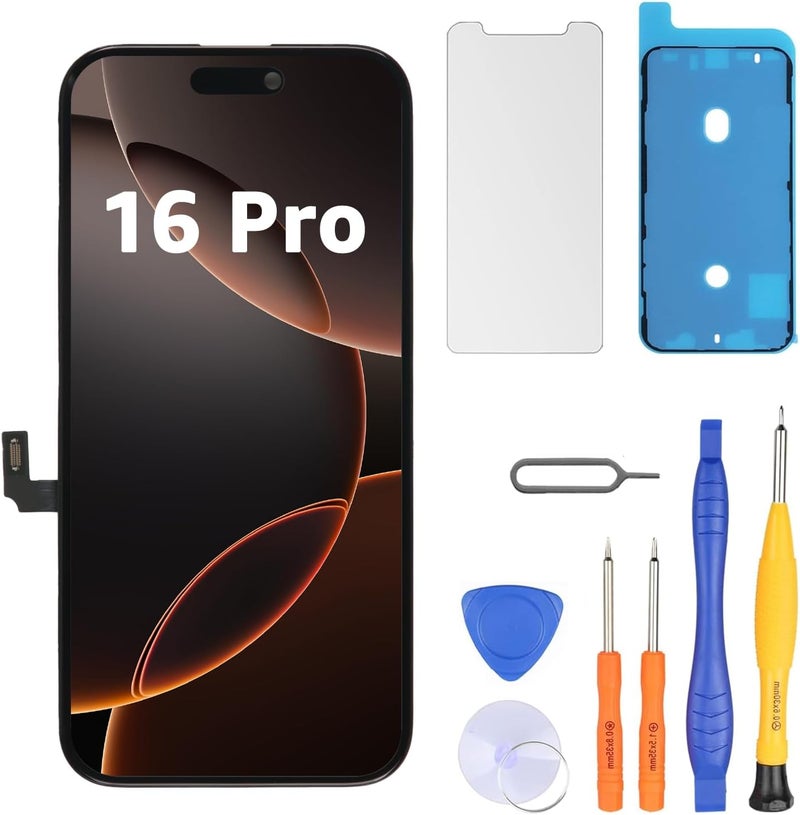 LL TRADER Screen Replacement for iPhone 16 Pro 6.3" LCD Retina FHD Display COF Touch Screen Digitizer with Repair Tool Kits, Waterproof Tape, Screen Protector - Image 1